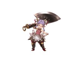  apron axe boots double_bun elmelaura female full_body glasses granblue_fantasy hair_bun harvin minaba_hideo official_art open_mouth pink_eyes pointy_ears purple_hair solo transparent_background weapon 