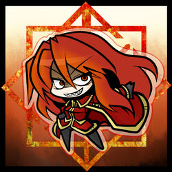  carmen_(pixiv_fantasia) chibi commentary_request female pixiv_fantasia pixiv_fantasia_5 red_eyes red_hair sharp_teeth solo teeth trigard_empire yanagi_(nurikoboshi) 