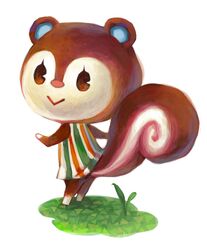  animal_crossing animal_ears back bonnou-s-rice brown_eyes commentary_request female furry furry_female grass poppy_(animal_crossing) simple_background solo squirrel_ears squirrel_tail tail white_background 