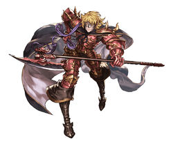  1boy armor armored_boots axe blonde_hair boots cape full_body gawain_(granblue_fantasy) gloves granblue_fantasy male_focus mask minaba_hideo official_art short_hair simple_background solo weapon white_background yellow_eyes 