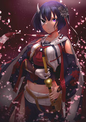  busou_shoujo_machiavellism horns japanese_clothes kyokaz onigawara_rin sword 