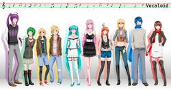  6+girls ahoge aqua_eyes aqua_hair bad_id bad_pixiv_id blue_eyes blue_hair everyone green_eyes green_hair gumi hatsune_miku highres kagamine_len kagamine_rin kaito_(vocaloid) kamui_gakupo lily_(vocaloid) long_hair megurine_luka meiko_(vocaloid) multiple_girls necktie pantyhose pantyhose_under_shorts photoshop_(medium) red_eyes scarf sf-a2_miki short_hair shorts skirt smile thighhighs twintails very_long_hair vocaloid yaya_(y8ay8a) zettai_ryouiki 