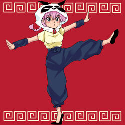  animal_hat braid color_background female grey_eyes hat pink_hair ranma-chan ranma_1/2 red_background rule_63 saotome_ranma single_braid solo suika_(swimy0pe0u_u0s) 