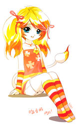  animal_crossing artist_name bad_id bad_pixiv_id blonde_hair blue_eyes bow elephant_tail female gurumdal_(kirel) humanization long_hair margie_(animal_crossing) multicolored_hair no_shoes open_mouth orange_hair photoshop_(medium) simple_background sitting socks solo twintails two-tone_hair white_background 