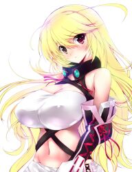  :o bad_id bad_pixiv_id bare_shoulders blonde_hair blush breasts cleavage female huge_breasts long_hair looking_at_viewer milla_maxwell navel noto_kurumi pink_eyes simple_background solo tales_of_(series) tales_of_xillia 