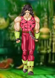  1boy absurdres android_16 boots chains commentary_request cosplay deka_master dragon_ball dragon_ball_z fusion green_footwear highres hugo_andore hugo_andore_(cosplay) male_focus manly muscular photoshop_(medium) solo street_fighter street_fighter_iii_(series) 