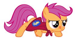  absurd_res alpha_channel cloak clothing crawling crest_(heraldry) cutie_mark_crusaders_(mlp) digital_media_(artwork) equid equine female feral friendship_is_magic hair hasbro hi_res horse mammal my_little_pony orange_body pony purple_eyes purple_hair quadruped scootaloo_(mlp) simple_background solo solusjbj symbol tail tongue transparent_background vector young young_female young_feral 