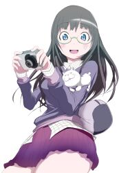  anoa4 bad_id bad_pixiv_id bag black_hair blue_eyes blush feline female glasses long_hair open_mouth rikunabi_next rikunabi_next_miho-san skirt smile solo sweatdrop sweater 