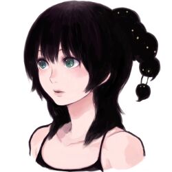  bare_shoulders black_hair collarbone darkness female green_eyes lips original shu-mai simple_background solo upper_body white_background yami_shoujo 