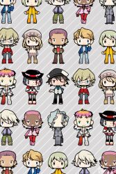  3girls 6+boys antonio_lopez barnaby_brooks_jr. black_hair blonde_hair blue_eyes brown_eyes brown_hair chibi commentary_request glasses gozen4ji green_eyes grey_hair hat huang_baoling ivan_karelin jake_martinez kaburagi_t._kotetsu karina_lyle keith_goodman kriem multicolored_hair multiple_boys multiple_girls nathan_seymour photoshop_(medium) pink_hair purple_eyes tiger_&amp;_bunny yuri_petrov 