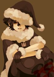  1boy black_hair black_santa_costume commentary_request gloves hat kingdom_hearts kingdom_hearts_birth_by_sleep male_focus sana423 santa_costume santa_hat solo spoilers vanitas_(kingdom_hearts) yellow_eyes 