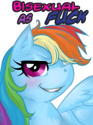  alpha_channel better_version_at_source blue_body blue_fur blush buttercup_saiyan english_text equid equine female feral friendship_is_magic fur hair hasbro hi_res horse mammal multicolored_hair my_little_pony mythological_creature mythological_equine mythology pegasus pony proud purple_eyes rainbow_dash_(mlp) rainbow_hair reaction_image solo stated_homosexuality stated_sexuality surprise text wings 