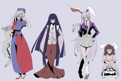  4girls animal_ears bad_id bad_pixiv_id black_hair breasts brown_hair commentary_request glasses grey_hair highres houraisan_kaguya inaba_tewi large_breasts multiple_girls photoshop_(medium) purple_hair rabbit_ears reisen_udongein_inaba touhou untue yagokoro_eirin 