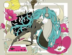  blue_hair hatsune_miku headphones jpeg_artifacts long_hair miya_(artist) polychromatic skirt tagme tears twintails vocaloid 