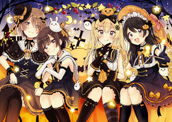  cleavage dress halloween higuchi_kaede_(swing!) miyasato_haruka okamoto_natsuhi sakura_oriko swing!! thighhighs witch yokomine_ibuki 