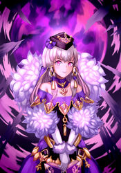  bare_shoulders black_dress black_hat book closed_mouth collar commentary_request dress female fire_emblem fire_emblem:_three_houses fire_emblem_heroes fur_trim gloves hair_ornament hat highres holding holding_book light_smile long_hair lysithea_von_ordelia lysithea_von_ordelia_(a_new_future) official_alternate_costume open_book pink_eyes purple_collar solo tokisake_masoho white_gloves white_hair 