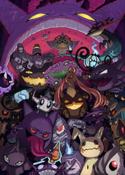  absurdres aegislash alternate_color banette blue_fire chandelure cofagrigus colored_sclera commentary dragapult drifblim drifloon dusclops dusknoir duskull english_commentary fire flomeki gastly gengar gigantamax gigantamax_gengar glowing glowing_eyes gourgeist haunter highres lampent litwick long_hair looking_at_viewer marshadow marshadow_(gloom) mimikyu misdreavus mismagius no_humans open_mouth orange_hair outline phantump pokemon pokemon_(creature) protected_link reaching reaching_towards_viewer red_outline red_sclera rotom rotom_(normal) sableye shiny_pokemon shuppet sinistea sparkle spiritomb teeth tongue tongue_out trevenant yamask 