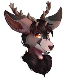  2015 antlers cervine deer eye_scar facial_scar fur grey_body grey_fur headshot_portrait horn icon male mammal orange_eyes portrait ra&#039;deer scar solo taykoe 