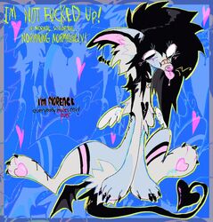  abstract_background alternative_fashion ambiguous_gender black_hair blue_body blue_fur canid canine canis colorful_theme domestic_dog emo feral fr34kpet fur glamfur hair mammal profanity scene_(fashion) scene_haircut solo sparklefur 