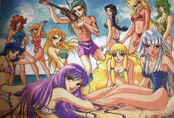  6+girls ass athena_(saint_seiya) bikini blonde_hair blue_hair breasts bronze_saints chameleon_june eagle_marin esmeralda_(saint_seiya) female freya_(saint_seiya) fringe_hair god_warriors goddess green_eyes human legs long_hair mariners mermaid_thetis miho_(saint_seiya) mizar_zeta_syd multiple_girls ophiuchus_shaina polaris_hilda purple_hair red_hair roberto_ferrari saint_seiya saori_kido shounen_jump shunrei silver_hair silver_saints swimsuit thighs 