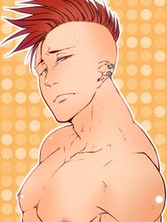  1boy bald bazz-b bleach commentary_request earrings green_eyes jewelry male_focus natsu_kaze nipples red_hair solo topless_male upper_body 