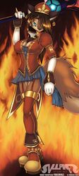  2007 anthro avoid_posting blue_eyes breasts brown_hair canid canine cassandra_(disambiguation) cleavage clothed clothing conditional_dnp female fox hair head_ornament hi_res long_hair looking_at_viewer mammal piercing ring solo standing tailsrulz 