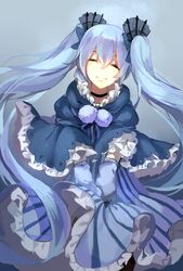  ^_^ blue_hair choker closed_eyes commentary dress female fuyu_no_yoru_miku hair_between_eyes hatsune_miku head_tilt highres juine long_hair smile solo symbol-only_commentary twintails very_long_hair vocaloid 