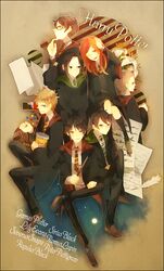  6+boys animification bad_id bad_pixiv_id character_name female gryffindor harry_potter_(series) hogwarts_school_uniform james_potter lily_evans multiple_boys peter_pettigrew regulus_arcturus_black remus_john_lupin school_uniform severus_snape sirius_black slytherin soul126 wizarding_world 