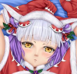  bad_id bad_pixiv_id capelet christmas commentary_request female gloves haku_(p&amp;d) long_hair multicolored_hair purple_hair puzzle_&amp;_dragons solo tenyoshi_(briansept) two-tone_hair white_hair yellow_eyes 