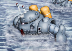  gundam gundam_0080 mecha missile no_humans ocean pinesea_(sankuri) robot water z&#039;gok z&#039;gok-e 