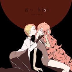  2others androgynous black_gloves black_necktie black_shorts brown_eyes cojima commentary_request dated elbow_gloves gem_uniform_(houseki_no_kuni) gloves houseki_no_kuni kiss_day lab_coat long_hair multicolored_hair multiple_others necktie other_focus padparadscha_(houseki_no_kuni) red_eyes red_hair rutile_(houseki_no_kuni) shirt short_sleeves shorts signature white_shirt 