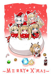  &gt;_&lt; 6+girls :d :t =_= admiral_hipper_(azur_lane) amazon_(azur_lane) animal_ears antlers arm_up azur_lane black_gloves blonde_hair blue_eyes blunt_bangs box braid camera candy candy_cane cat_ears chibi christmas closed_eyes closed_mouth coin commentary_request crescent crescent_(azur_lane) crescent_hair_ornament crown deer_ears dress flying_sweatdrops food fur-trimmed_dress fur-trimmed_headwear fur_trim gift gift_box glass_bottle gloves green_eyes gridley_(azur_lane) gridley_(christmas_photoshoot)_(azur_lane) hair_ornament hair_ribbon hammann_(azur_lane) hat highres holding holding_camera holding_candy holding_candy_cane holding_food horns in_box in_container long_hair looking_at_viewer merry_christmas mini_crown multiple_girls oerba_yun_fang open_mouth p_ion photoshop_(medium) pink_ribbon pout puffy_short_sleeves puffy_sleeves queen_elizabeth_(azur_lane) red_dress red_eyes red_hat reindeer_antlers ribbon ringlets santa_costume santa_hat short_sleeves sitting smile snowflakes star_(symbol) star_hair_ornament twintails v-shaped_eyebrows very_long_hair white_hair xd 