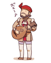  1boy assassin&#039;s_creed:_revelations assassin&#039;s_creed_(series) beard chibi commentary_request ezio_auditore_da_firenze facial_hair hat instrument lowres lute_(instrument) male_focus photoshop_(medium) solo y_(chos) 