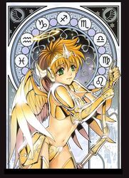  adapted_costume angel angel_wings aquarius_(symbol) armor art_nouveau bikini_armor blonde_hair bow_(weapon) breasts capricorn_(symbol) cleavage female future_studio_(artist) genderswap_(mtf) gold_armor gold_saint green_eyes halo helm helmet leo_(symbol) libra_(symbol) medium_breasts midriff mu_fengchun pisces_(symbol) rule_63 sagittarius_(symbol) sagittarius_(zodiac) sagittarius_aioros saint_seiya scorpio_(symbol) short_hair solo traditional_halo virgo_(symbol) weapon wings zodiac zodiac_wheel 