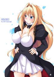  blonde_hair blue_eyes blush breasts cleavage female hair_intakes kougasha large_breasts long_hair sekirei solo tsukiumi 