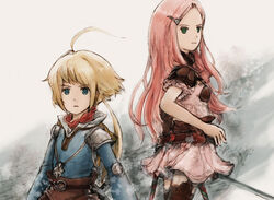  1boy ahoge armor blonde_hair blue_eyes female final_fantasy final_fantasy_tactics_advance marche_radiuju pink_eyes pink_hair piranosuke ritz_malheur 