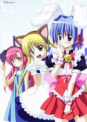  1boy 2girls animal_ears ayasaki_hayate blush cat_ears dress hayate_no_gotoku! highres horiuchi_osamu katsura_hinagiku maid multiple_girls otoko_no_ko rabbit_ears sanzen&#039;in_nagi scan 