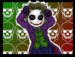  1boy ^_^ animification barudieru batman_(series) black_border border caramelldansen closed_eyes commentary_request dc_comics glasgow_smile heath_ledger joker_(dc) male_focus necktie skull smile solo the_dark_knight thigh_gap vest 