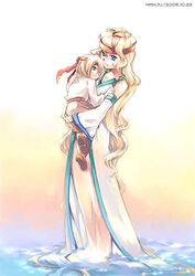  1boy blonde_hair dress female gensou_suikoden gensou_suikoden_iv headband lazlo_(suikoden) lowres queen_of_obel sanjou_sorata 