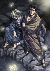  2boys commentary_request gensou_suikoden gensou_suikoden_i gensou_suikoden_ii japanese_clothes kedo_mitsuharu kimono male_focus multiple_boys tai_ho yam_koo yukata 