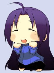  :d ahoge blush_stickers chibi closed_eyes drawfag female happy idolmaster idolmaster_(classic) imageboard_colors long_hair miura-san miura_azusa open_mouth puchimasu! purple_hair ribbed_sweater smile solo sweater very_long_hair 