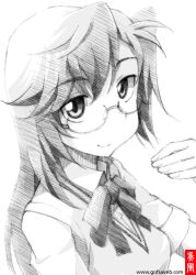  ano_natsu_de_matteru commentary_request female glasses gofu greyscale light_smile long_hair monochrome school_uniform solo spot_color takatsuki_ichika traditional_media 