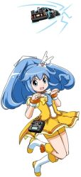  back_to_the_future bad_link blue_eyes blue_hair bow car cosplay cure_peace cure_peace_(cosplay) delorean female flying_car hair_flaps ikamusume kanemoto_hisako motor_vehicle poponpin precure shinryaku!_ikamusume shorts shorts_under_skirt simple_background skirt smile_precure time_machine voice_actor_connection white_background wide_ponytail yellow_bow yellow_shorts yellow_skirt 