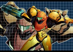  arm_cannon armor assault_visor bad_id bad_pixiv_id corruptroid female green_visor helmet letterboxed metroid power_armor samus_aran science_fiction solo varia_suit weapon zoom_layer 