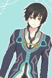  1boy black_hair blue_background commentary_request jude_mathis looking_at_viewer male_focus namo_(7-30-7) solo tales_of_(series) tales_of_xillia yellow_eyes 