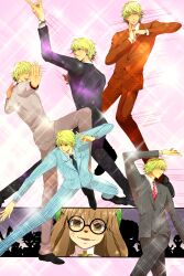  1boy alico anger_vein angry animal_ears blonde_hair botobai_gigante brown_eyes brown_hair cheadle_yorkshire clook_(hunter_x_hunter) commentary_request dog_ears female fighting_stance formal furry gell_(hunter_x_hunter) ging_freecss ginta_(hunter_x_hunter) glasses green_eyes haou_airen hat highres hunter_x_hunter kanzai_(hunter_x_hunter) long_hair mayu-tan_no_kung_fu_(meme) meme mizaistom_nana necktie neta pariston_hill parody piyon_(hunter_x_hunter) rabbit_ears saccho_kobayakawa saiyu_(hunter_x_hunter) short_hair silhouette smile snake sparkle suit 