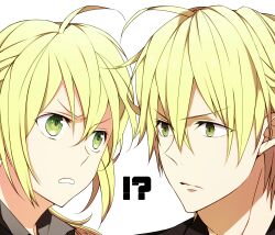  !? 1boy ahoge arthur_pendragon_(fate) artoria_pendragon_(fate) bad_id bad_pixiv_id blonde_hair dual_persona fate/prototype fate/zero fate_(series) female formal genderswap_(ftm) green_eyes rule_63 saber_(fate) suit waiko 