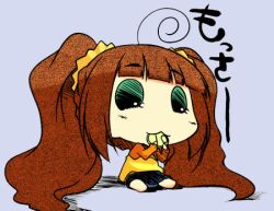  :3 ahoge brown_hair chibi drawfag female green_eyes idolmaster idolmaster_(classic) imageboard_colors long_hair lowres puchimasu! simple_background sitting solo takatsuki_yayoi tears twintails yayo 