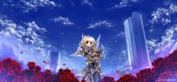  armor chinese_commentary commentary_request day female flower original rose sky solo windforcelan 