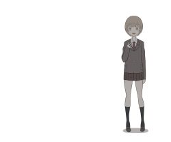  brown_eyes brown_hair female footwear highres ken_(koala) necktie open_mouth original school_uniform short_hair simple_background skirt socks solo sweat white_background 